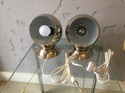 Paar Abo Randers Eye Ball Tischlampen, messingbeschichtet, Dänemark, 1970er Jahre