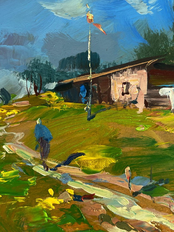 Dipinto a olio originale paesaggio impressionista La via di casa, Dipinti e disegni, Legno, Altro, Verde (foto 4 di 11)