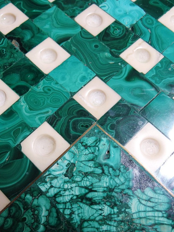 Image 1 of Solitaire octogonal en malachite et bakélite vintage années 50-60