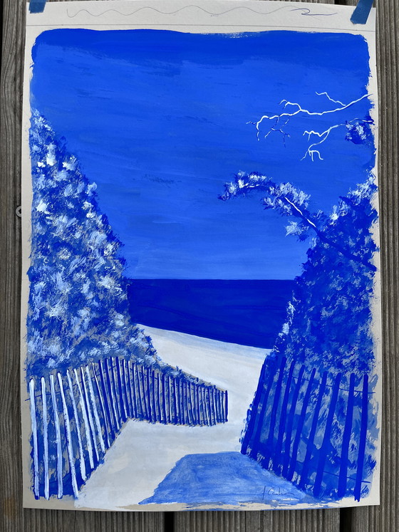 Image 1 of Ultramarine blue gouache on 250g natural paper.
Size 40x30cm.