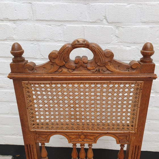 Image 1 of 6 Old Antique Chairs in Oak with Woven Cane Seat and Backrest. In Good Condition. To be picked up.