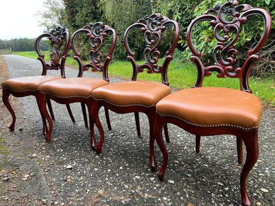 4 chaises de salle à manger Biedermeier Horrix Baroques, Bois, Cuir, Noir (photo 2 sur 6)