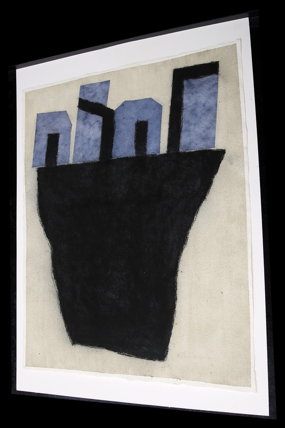 Image 1 of Barbara Keidel - Houses on Rocks, 1996 - Œuvre d'art mixte signée de sa main,