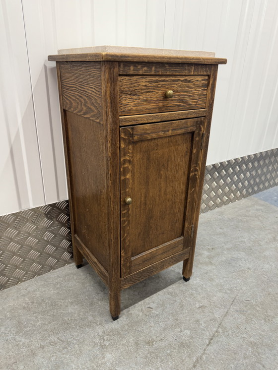 Image 1 of Art Deco Amsterdamse school nachtkast met marmer blad