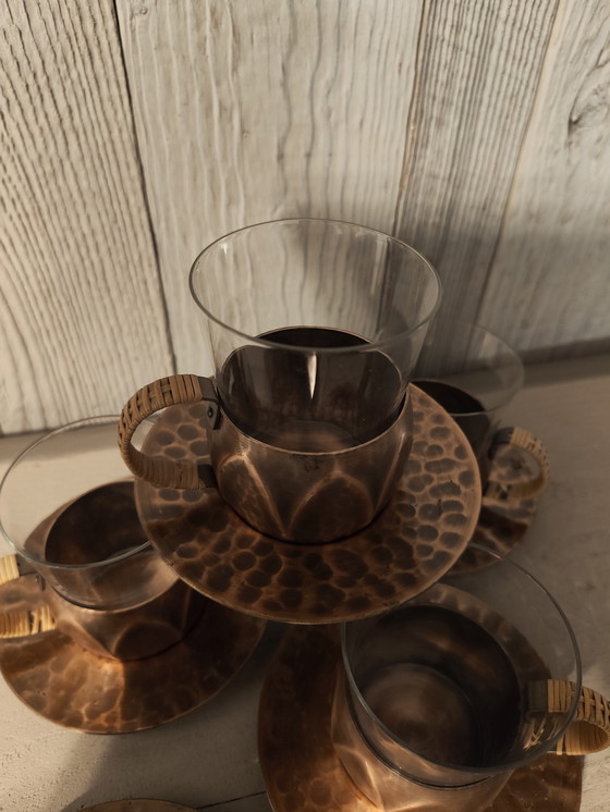 Image 1 of 5 vintage koperen theeglazen 