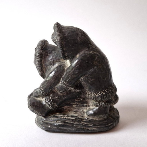 Al Wolf Canada - Esquimaux sur un traîneau - Stéatite - Signé