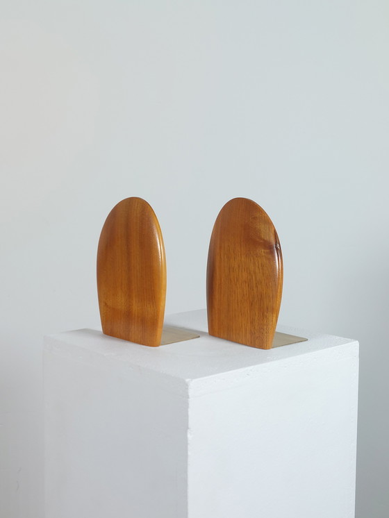 Image 1 of 2 x Vintage Mid - Century bookend brass wood