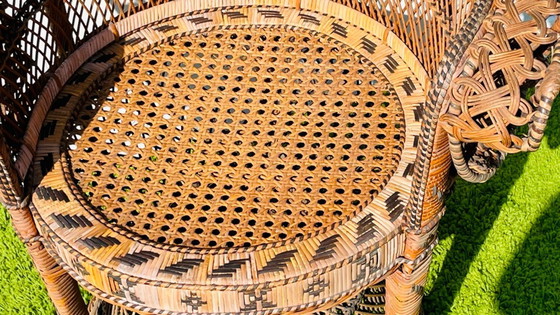 Image 1 of Fauteuil XL Peacock « Emmanuelle » en rotin. Vintage années 70.