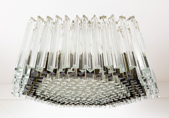 Image 1 of Weelderige kroonluchter van Paolo Venini voor Vivarini, Muranoglas/Prismaglas, Italië, jaren 70, op maat gemaakt
