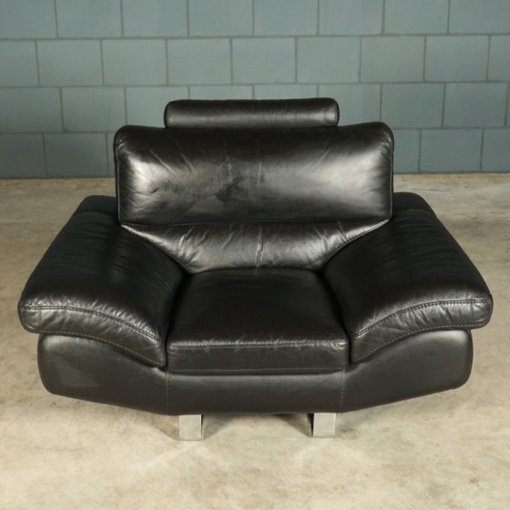 Image 1 of LaNouva Sitzgruppe – Dreisitzer-Sofa mit Zweisitzer-Sofa – schwarzes Leder