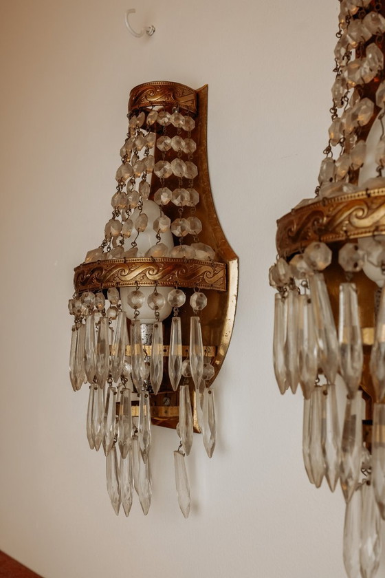 Image 1 of Antike französische Kristallwandlampen, 2er-Set