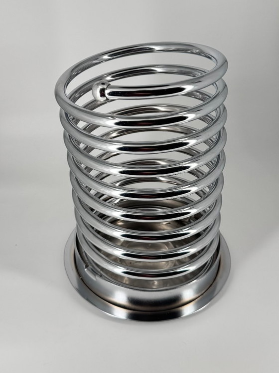 Porte-parapluies spirale vintage en chrome, Postmoderne / Space Age, Objets déco, Métal, Argenté (photo 3 sur 12)