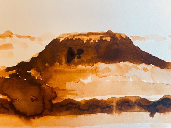 Image 1 of Signed painting of an African landscape and animals, "Kilimanjaro".