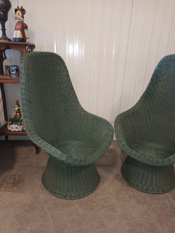 Coppia di sedie da camera vintage in rattan, Verde (foto 5 di 15)