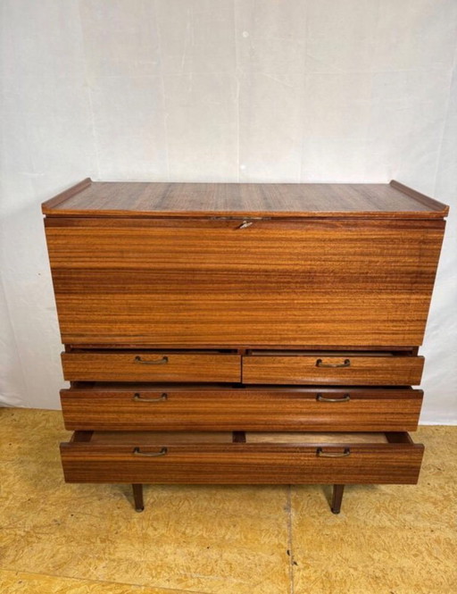 Mid-Century Retro Vintage Teak Bureau / Desk by Meredew 1960.  Large Writing Surface • Danish Design Influence • Elegant Storage