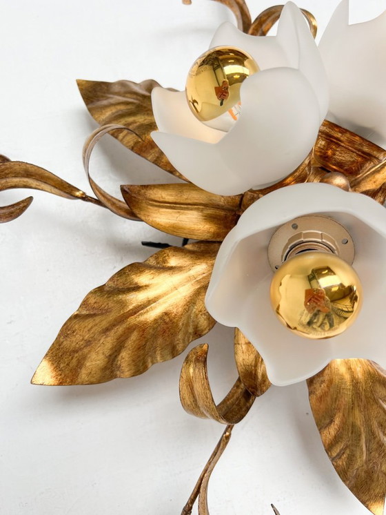 Image 1 of Vergulde XL plafondlamp of wandlamp uit Italië, 1970's