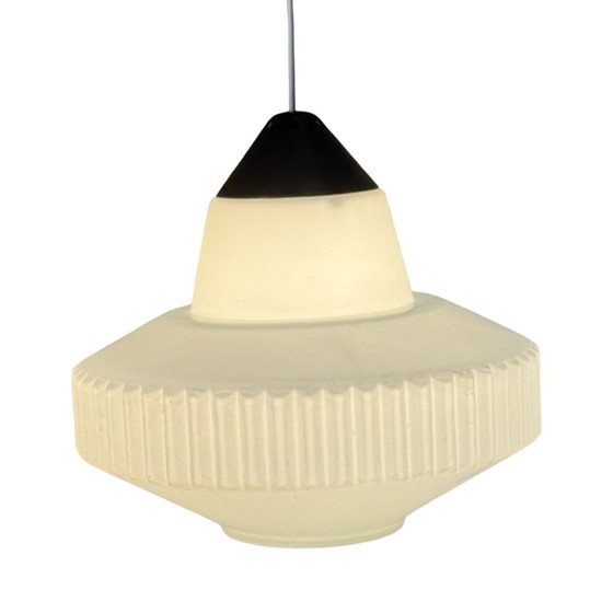 Image 1 of Louis Kalff - Phillips - ca. 1950’s - Space age Design / Mcm - Vintage Pendant Lamp - Pleated Milk Glass and bakelite Accents