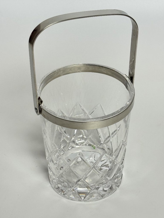 Image 1 of Mid-Century Design Hand-Cut Lead Crystal Ice Bucket with Stainless Steel Handle by C.A.L.P. Europe, 1980s