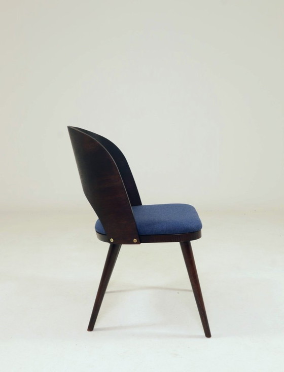 Image 1 of Vintage dining chairs set of 6 oak wood & blue wool
