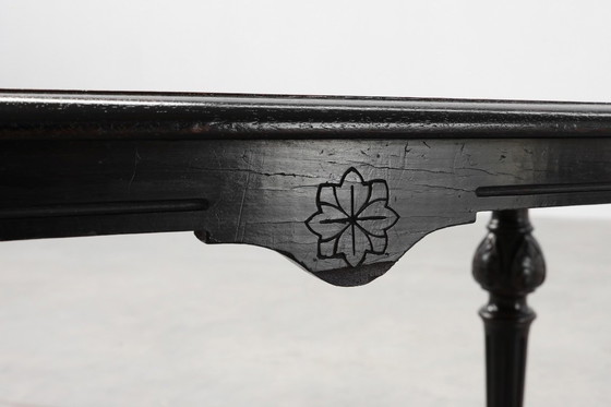 Image 1 of 19th Century English side table with geometric wood inlay by John Taylor & Sons