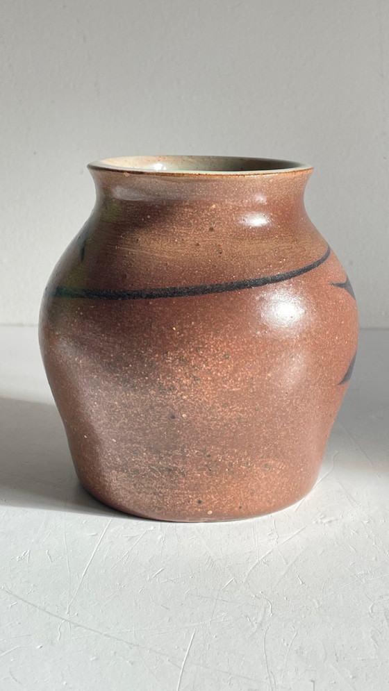 Image 1 of Vintage Signed Handcrafted Stoneware Vase
