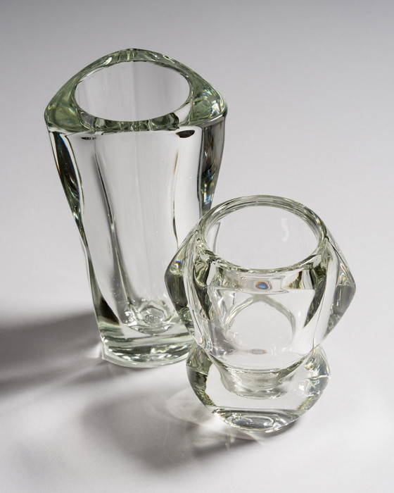 Image 1 of Paire de vases sculpturaux en verre tchèque par František Vízner pour Sklo Union, 1962