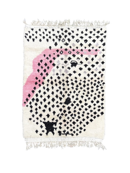 Handmade Moroccan Mrirt Rug 160x240 cm| Abstract Black and Pink Berber Wool Rug