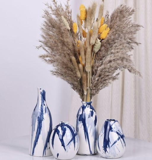 Vases À Bourgeons En Céramique Bleu Et Blanc