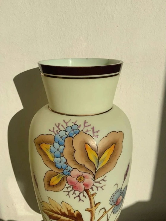 Image 1 of Antique Bohemian Art Nouveau Uranium Satin Glass Vase - Harrach - c. 1900