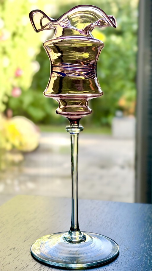 Elegante Mid-Century Glaskunst-Kelchvase – Mundgeblasen & Filigran (Lauscha um 1960/1970) – vazen
