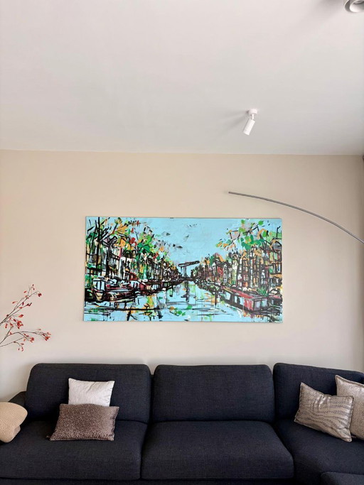 Origineel schilderij Chiel van Zelst - Amsterdamse gracht - 2017