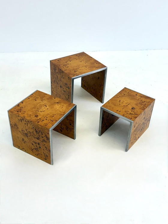 Image 1 of Set of three Tommaso Barbi mid-century modern root wood side tables