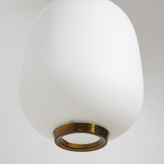 Image 1 of Chandelier in white opaline glass and brass, 1950s
