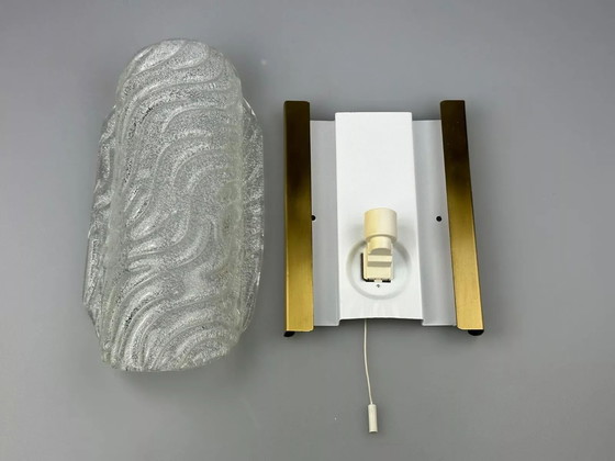 Image 1 of 60s 70s wall lamp Fischer Leuchten Germany Wall Sconce Ice Glass Design