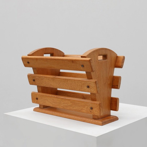 Mid-century Magazine Rack in full oak, France 1960s