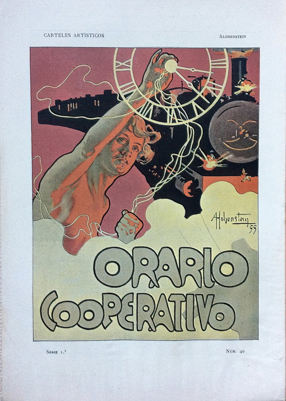Image 1 of Adolfo Hohenstein - Cromo-Litografía Art Nouveau Orario Cooperativo