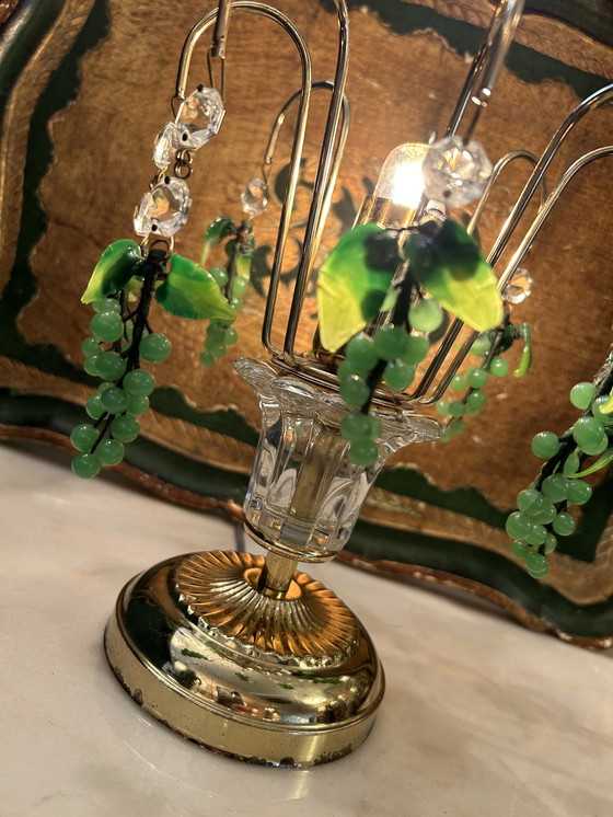 Image 1 of 2 Pieces Vintage Green Grapes Table Lamps Schemer lamps Vintage