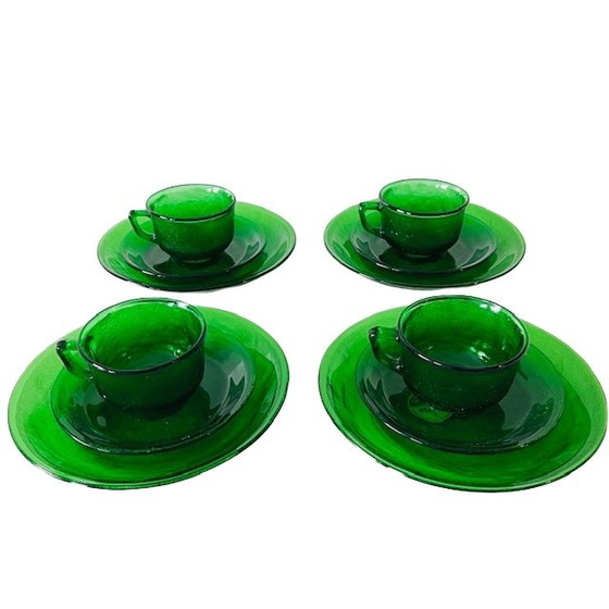 Image 1 of Set da colazione vintage in vetro verde Arcoroc Sierra anni '60