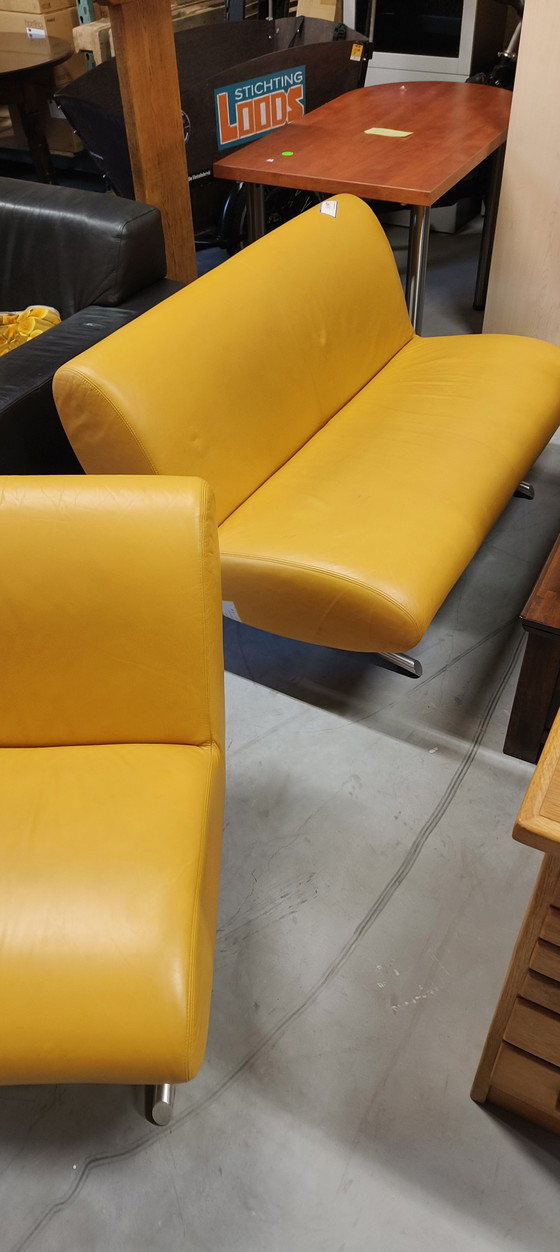 Image 1 of 2 rare yellow leather Rene Holten "Tara" chairs for Artifort, 1980s design vintage