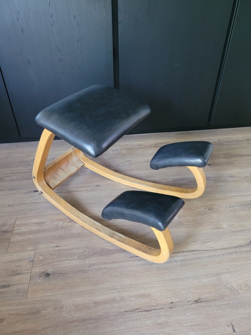 Zwart Lederen Stokke Balansstoel – schommelstoelen, Wood