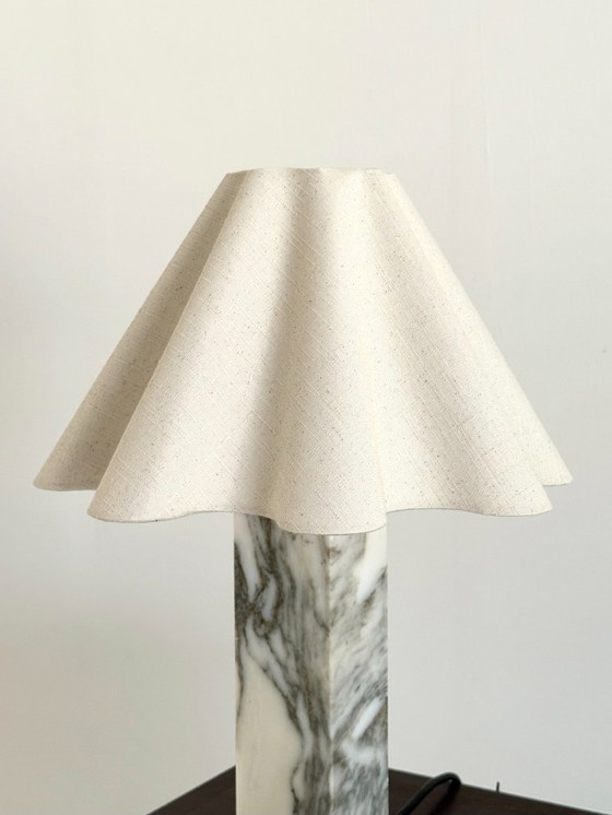 Image 1 of Vintage marble table lamp with linen shade