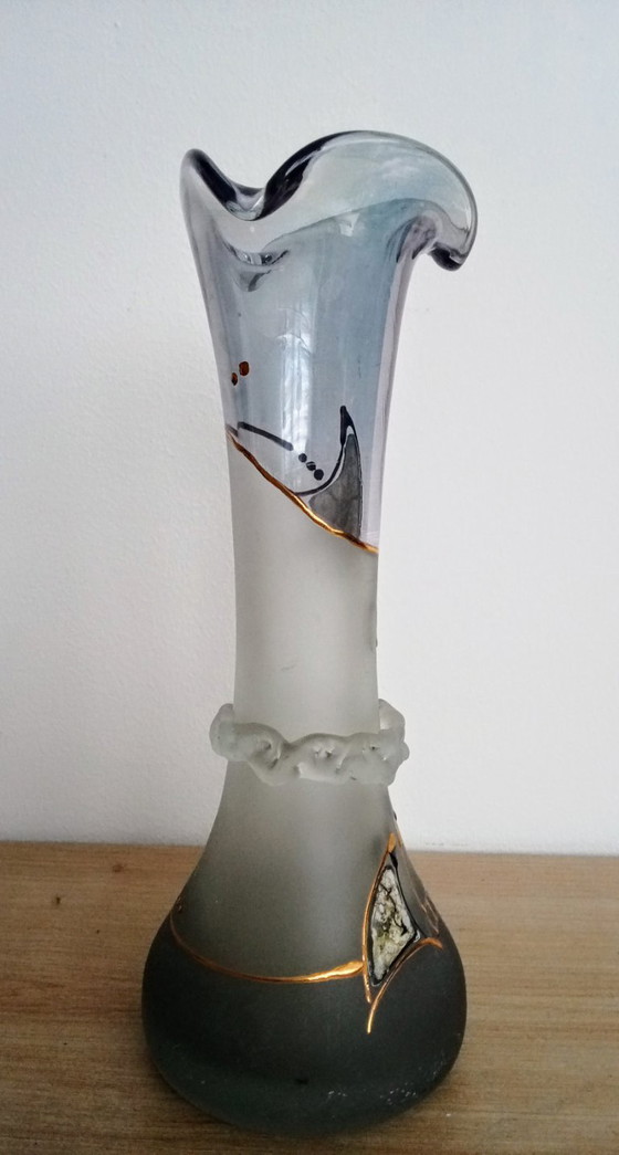 Image 1 of Trovato unico Geea Romania vaso di vetro bella brocant giocoso blu chiaro satinato