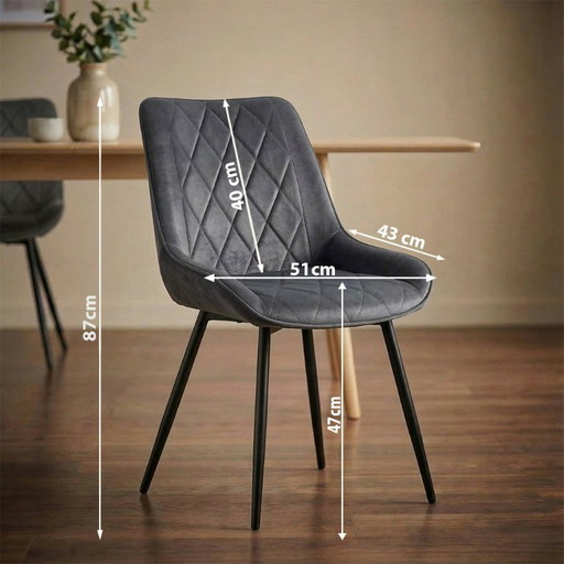 6er Set Premium Stühle in Grau mit Metallbeinen Bequeme Polsterstühle Samt