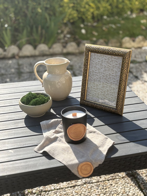 Image 1 of Vintage decoratieset - Kan, schaal met mos, vintage lijst en kaars.