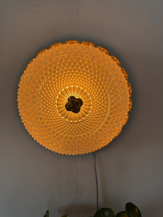 Image 1 of Vintage vergulde glazen wandlamp, Glashütte Limburg ‘60