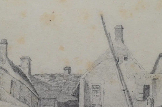 Scuola Francese 1840 Disegno Antico a Matita di un Villaggio Costiero e Barche da Pesca – Dipinti e disegni (photo 4 of 6)