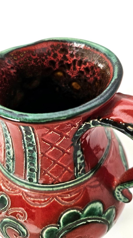 Image 1 of Pichet en céramique peint à la main vintage GMUNDNER Keramik Autriche du milieu du siècle