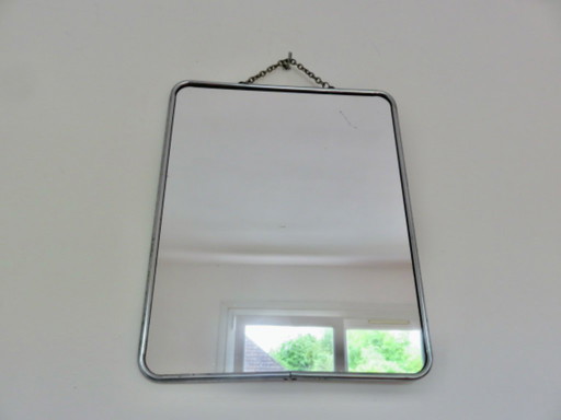 Antique large barber mirror with chain, 50s 60s