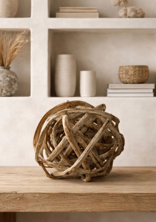 XL-bol van gevlochten wijnrankenhout, 33 cm