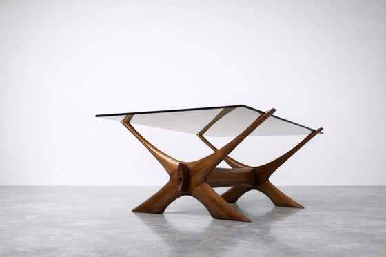 Image 1 of Vintage Mid-Century Scandinavian Modern Glass & Walnut Condor Coffee Table by Fredrik Schriever-Abeln for Örebro Glass, 1960s